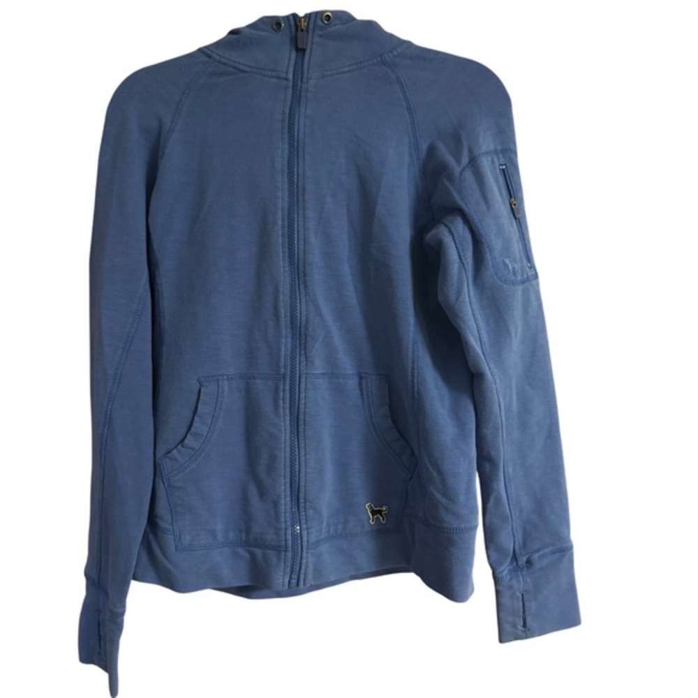 The Black Dog Womens Blue Full Zip Hoodie Sleeve Pocket Thumbholes Size S